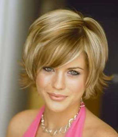 A bob style haircut with the ends that flip out away from the face with bangs:
